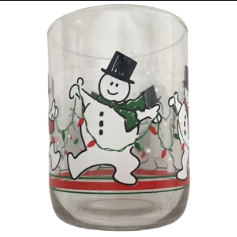 Vintage Libbey Tumbler DANCING SNOWMEN with Christmas Lights 4"